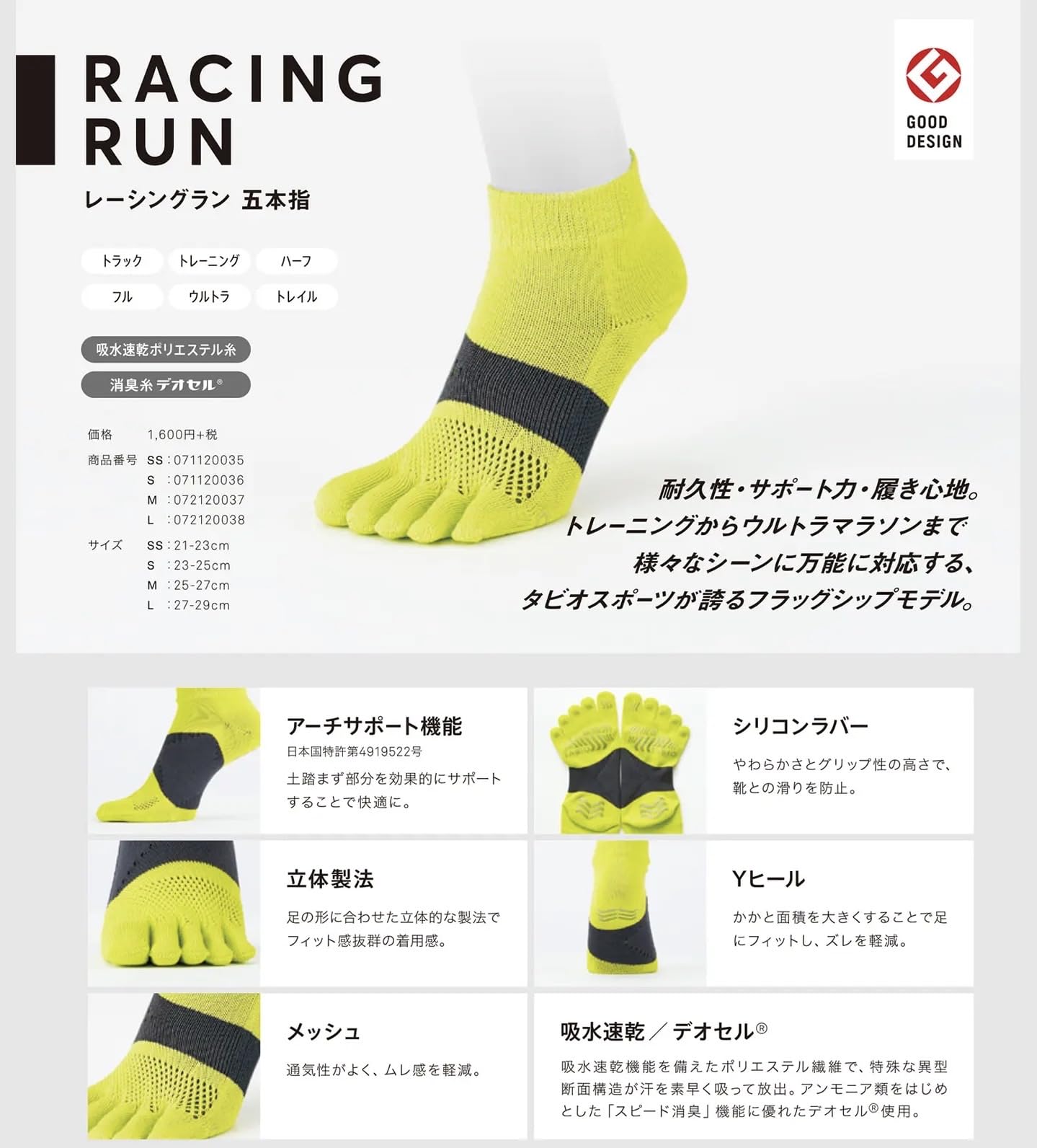 Tabio Racing Run Five-Toe Socks, Running, Marathon
